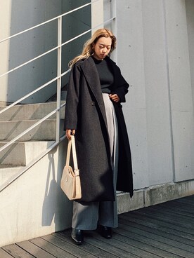 「EVRIS（エヴリス）のアイテム（チェスターコート）」を使った、Rionaさん（レディース・159cm）の冬コーディネート