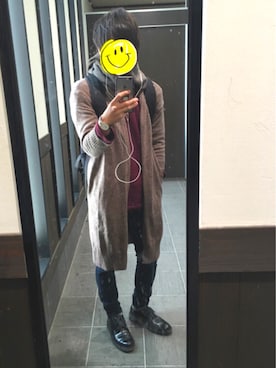 「アイテム（カーディガン/ボレロ、ブラウン系）」を使った、ぞーさんさん（メンズ・169cm）の冬コーディネート
