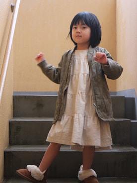 「petit main（プティマイン）のアイテム（MA-1）」を使った、shio07さん（キッズ・110cm）の冬コーディネート