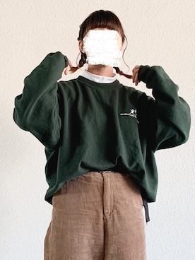 「古着のアイテム（スウェット、グリーン系）」を使った、sonさん（レディース・164cm）の冬コーディネート