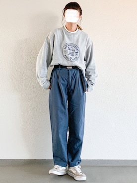 「古着のアイテム（スウェット、グレー系）」を使った、sonさん（レディース・164cm）の冬コーディネート