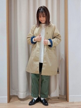 「2021春新作」｜「アイテム（ステンカラーコート）」を使った、coen にいさん（レディース・162cm）の冬コーディネート