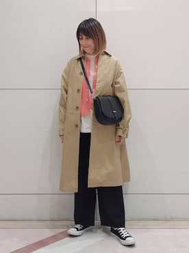 「coen（コーエン）のアイテム（ステンカラーコート）」を使った、coen にいさん（レディース・162cm）の冬コーディネート