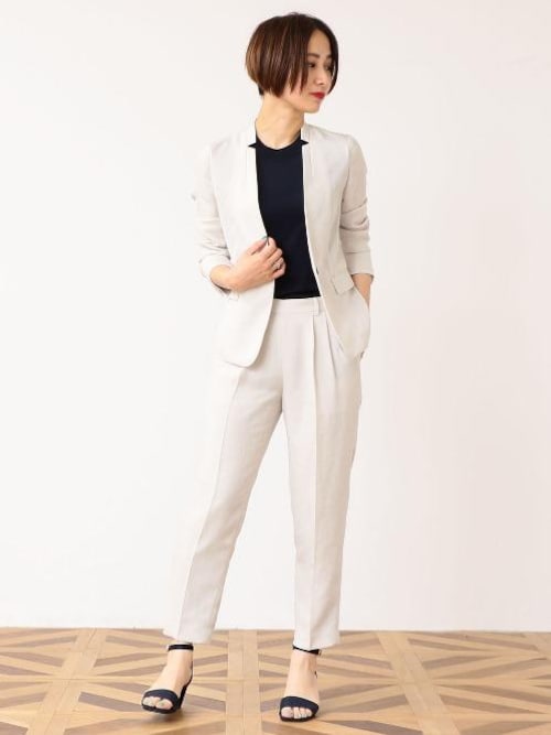 グリーンレーベルリラクシング　D キザミ　ノーカラー　パンツスーツ　38 グリーンレーベルリラクシング D キザミ ノーカラー パンツ