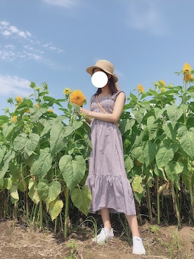 「ひまわり畑」｜「アイテム（スリッポン）」を使った、わいさん（レディース・162cm）の夏コーディネート