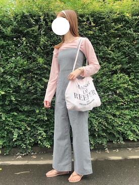 「透けトップス」｜「アイテム（サロペット/オーバーオール）」を使った、わいさん（レディース・162cm）の夏コーディネート