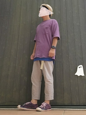 「アイテム（タンクトップ、ブルー系）」を使った、いんちょ。さん（メンズ・167cm）の夏コーディネート