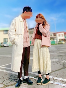 「アイテム（ステンカラーコート）」を使った、とうちゃんさん（メンズ・182cm）の春コーディネート