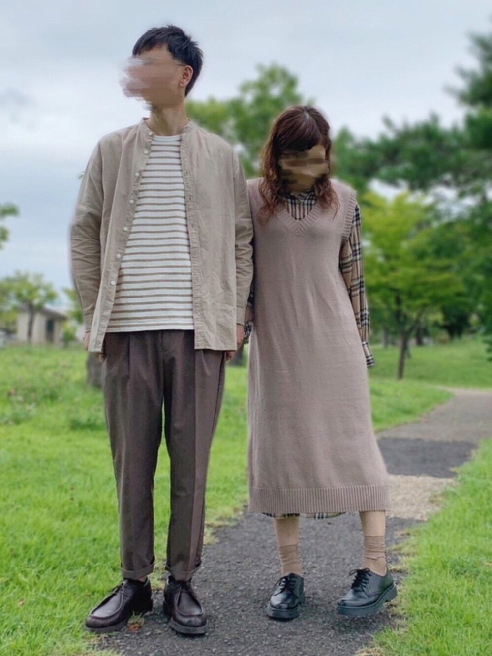 「ペアルック、リンクコーデ、シミラールック、おそろいコーデ、ワントーンコーデ、ベージュコーデ、溺愛じじい、にゃにゃ」｜「RAG MACHINEの【RAG MACHINE】ビッグシルエットボーダーＴシャツ（Tシャツ/カットソー、ベージュ系）」を使った、とうちゃんさん（メンズ・182cm）の秋コーディネートの1枚目の写真
