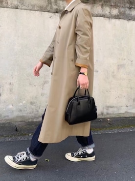 「BURBERRY（バーバリー）のアイテム（ステンカラーコート）」を使った、Chiiiさん（レディース・153cm）の秋コーディネート