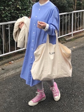 「チャックテイラー」｜「アイテム（シャツワンピース）」を使った、Chiiiさん（レディース・153cm）の秋コーディネート
