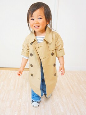 「apres les cours（アプレレクール）のアイテム（トレンチコート）」を使った、kikopapaさん（キッズ・80cm）の春コーディネート