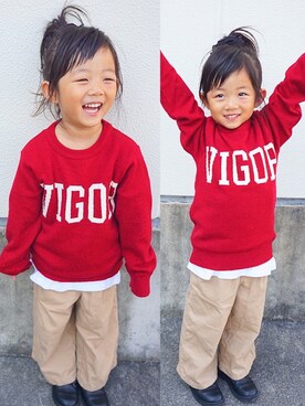 「ロゴニット」｜「アイテム（その他シューズ）」を使った、kikopapaさん（キッズ・100cm）の秋コーディネート