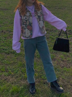 「GU（ジーユー）のアイテム（デニムパンツ、グリーン系）」を使った、miyuuさん（レディース）の冬コーディネート