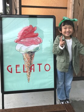 「petit main（プティマイン）のアイテム（ミリタリージャケット）」を使った、kapoさん（キッズ・100cm）の冬コーディネート