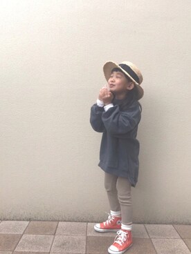 「麦わら帽子」｜「アイテム（スウェット）」を使った、kapoさん（キッズ・110cm）の春コーディネート