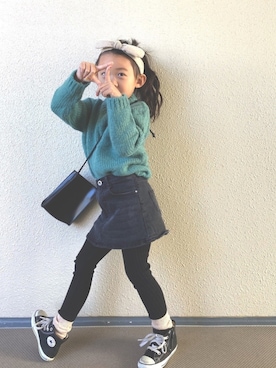 「アイテム（ソックス/靴下、グリーン系）」を使った、kapoさん（キッズ・110cm）の冬コーディネート