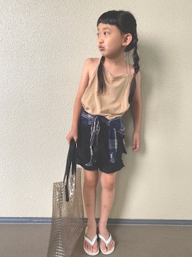 「アイテム（シャツ/ブラウス、ブルー系）」を使った、kapoさん（キッズ・110cm）の夏コーディネート