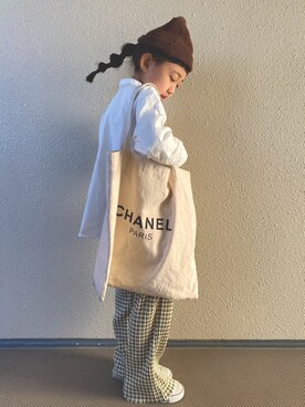 「ノーカラーシャツ」｜「アイテム（ニットキャップ/ビーニー）」を使った、kapoさん（キッズ・120cm）の冬コーディネート