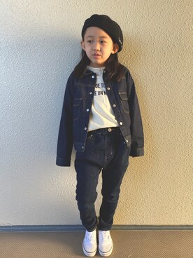「quoti use fith（クゥオティ　ユース　フィス）のアイテム（デニムジャケット）」を使った、kapoさん（キッズ・120cm）の冬コーディネート