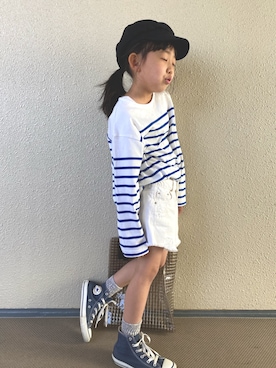 「アイテム（Tシャツ/カットソー、ブルー系）」を使った、kapoさん（キッズ・120cm）の春コーディネート