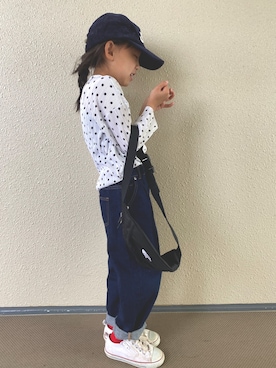 「アイテム（カーディガン/ボレロ、ホワイト系）」を使った、kapoさん（キッズ・120cm）の春コーディネート