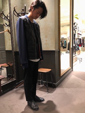 「DIESEL（ディーゼル）のアイテム（ノーカラージャケット）」を使った、Renさん（メンズ・174cm）の秋コーディネート
