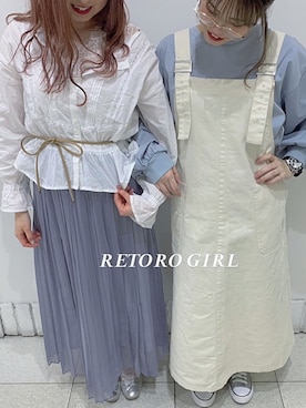 「RETRO GIRL（レトロガール）のアイテム（ジャンパースカート）」を使った、𝐶ℎ𝑖𝑛さん（レディース・160cm）の春コーディネート