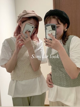 「RETRO GIRL（レトロガール）のバックロゴTee（Tシャツ/カットソー、ホワイト系）」を使った、𝐶ℎ𝑖𝑛さん（レディース・160cm）の春コーディネート