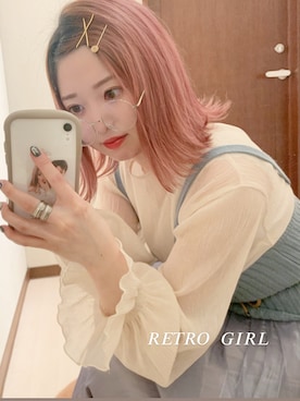 「RETRO GIRL（レトロガール）のキャンディースリーブブラウス（シャツ/ブラウス、ホワイト系）」を使った、𝐶ℎ𝑖𝑛さん（レディース・160cm）の春コーディネート