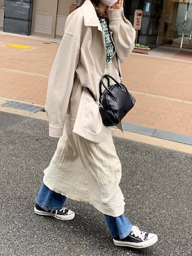「アイテム（カバーオール、ホワイト系）」を使った、Nao Odakaさん（レディース・156cm）の春コーディネート