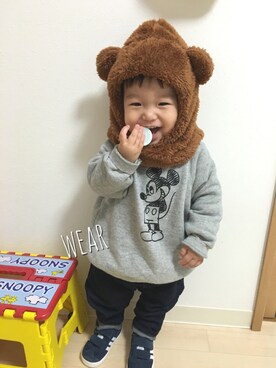 「FITH（フィス）のアイテム（スウェット）」を使った、☆SOUMA☺︎さん（キッズ・70cm）の冬コーディネート
