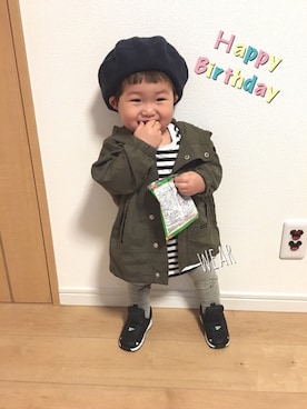 「1歳半」｜「アイテム（ハンチング/ベレー帽）」を使った、☆SOUMA☺︎さん（キッズ・70cm）の春コーディネート