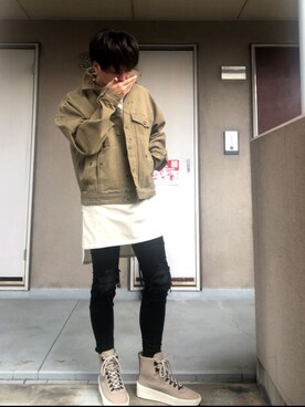 「Fear of God Los Angeles（フィアーオブゴッドロサンゼルス）のアイテム（デニムジャケット、グリーン系）」を使った、shige   Dolla  ＄ignさん（メンズ・175cm）の秋コーディネート