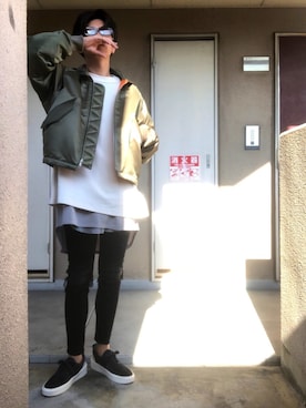 「Fear of God Los Angeles（フィアーオブゴッドロサンゼルス）のアイテム（MA-1、グリーン系）」を使った、shige   Dolla  ＄ignさん（メンズ・175cm）の冬コーディネート