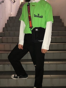 「Deviluse（Deviluse）のアイテム（トップス）」を使った、JINSEIさん（メンズ・170cm）の夏コーディネート