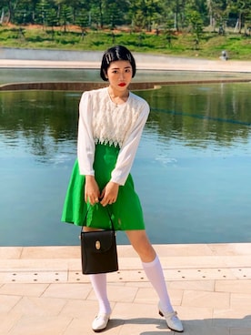 「VINTAGE（ヴィンテージ）のアイテム（パンプス）」を使った、yukaさん（レディース・153cm）の春コーディネート