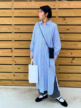 「MEIER.Q（マイヤーキュー）のアイテム（シャツワンピース）」を使った、yukaさん（レディース・153cm）の春コーディネート