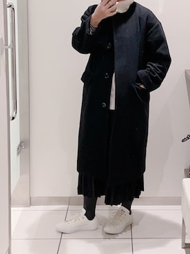 「ブラック×ホワイト」｜「アイテム（その他アウター）」を使った、marota さん（レディース・156cm）の冬コーディネート