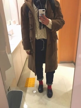 「アイテム（ダッフルコート、ブラウン系）」を使った、かさん（レディース・163cm）の冬コーディネート