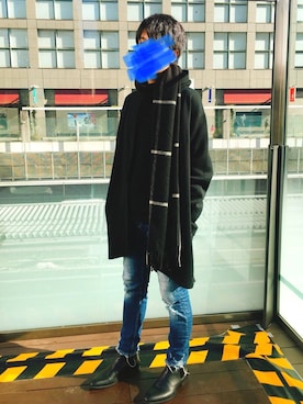 「ONE DAY KMC （ワンデイケーエムシー）のアイテム（ブーツ）」を使った、momoyaさん（メンズ・173cm）の冬コーディネート