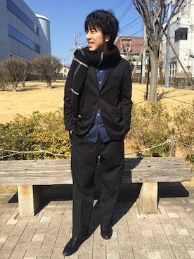 「ONE DAY KMC （ワンデイケーエムシー）のアイテム（シューズ）」を使った、momoyaさん（メンズ・173cm）の冬コーディネート