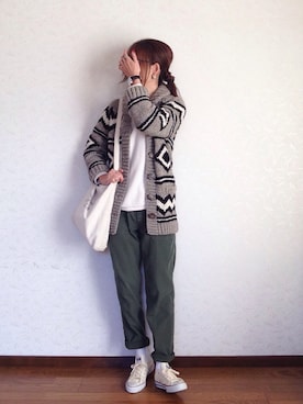 「カウチンセーター」｜「アイテム（アクセサリー）」を使った、みーさん（レディース・171cm）の冬コーディネート