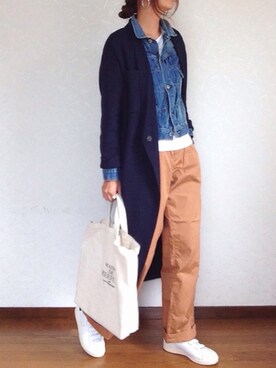 「CANAL JEAN（キャナルジーン）のアイテム（ピアス（両耳用））」を使った、みーさん（レディース・171cm）の秋コーディネート