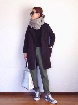 「シルバー」｜「アイテム（チェスターコート）」を使った、みーさん（レディース・171cm）の秋コーディネート