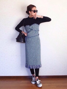 「アイテム（チューブトップ、ブルー系）」を使った、みーさん（レディース・171cm）の春コーディネート