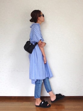「水色」｜「アイテム（シャツワンピース）」を使った、みーさん（レディース・171cm）の夏コーディネート