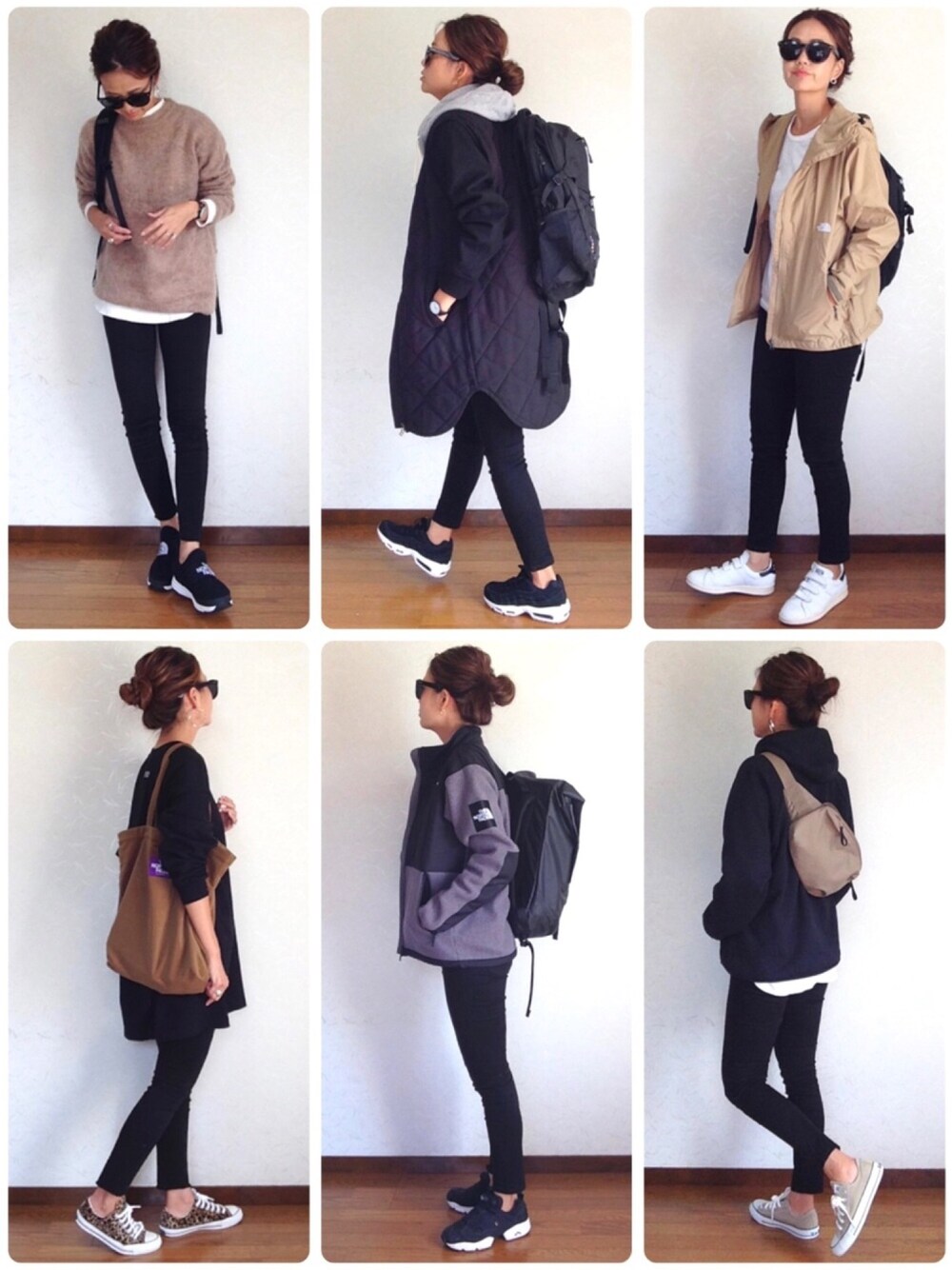 「黒スキニー、カジュアル、着回しコーデ、ママコーデ、ブラック、THE NORTH FACE、UNIQLO、converse」｜「Munichの2wayドッキングキルティングコート（その他アウター、ブラック系）」を使った、みーさん（レディース・171cm）の秋コーディネートの1枚目の写真