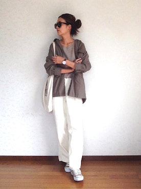 「シンプルおしゃれが好き」｜「アイテム（ミリタリージャケット）」を使った、みーさん（レディース・171cm）の秋コーディネート