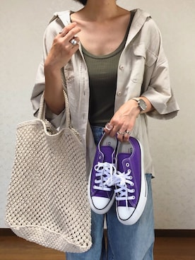 「UNIQLO（ユニクロ）のハイライズワイドストレートジーンズ（デニムパンツ）」を使った、みーさん（レディース・170cm）の夏コーディネート